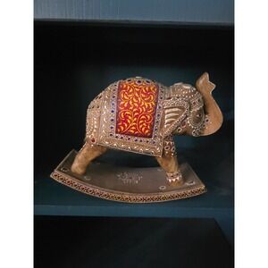 Wooden Rocking Elephant‎ Statue India Hand-Painted Hand-Carved Elaborate